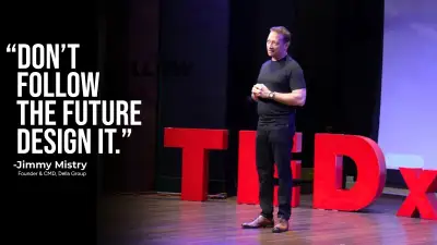 Jimmy Mistry speaking at TEDx B.D. Somani International School on Impact Is the Real Legacy for Della Townships in 2025