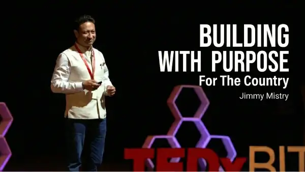 Jimmy Mistry delivering a TEDxBITSGoa talk in 2020 on igniting passion for the country for Della Townships
