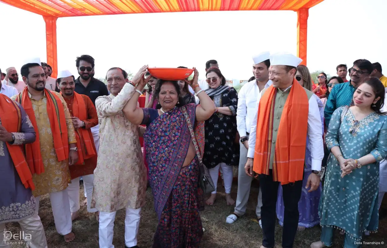 Group participation in Bhumi Poojan ceremony marking Della Racecourse Pune township foundation