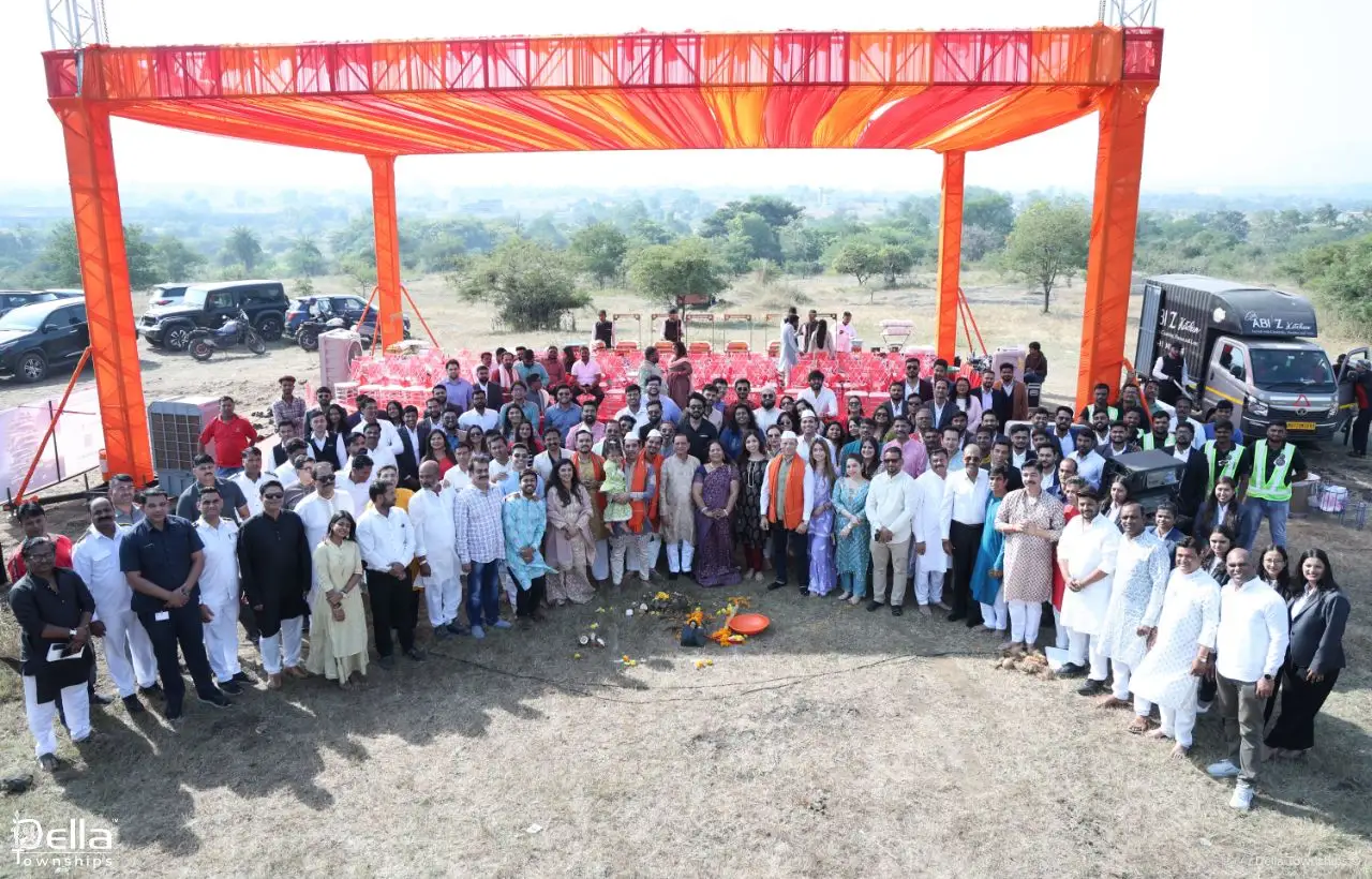 Event setup at the Bhumi Poojan ceremony marking the beginning of Della Racecourse Pune township