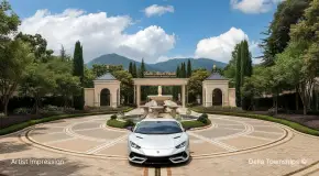 Luxury lobby lounge inside branded residences at Monte Carlo International Racing Circuit in Ahmedabad