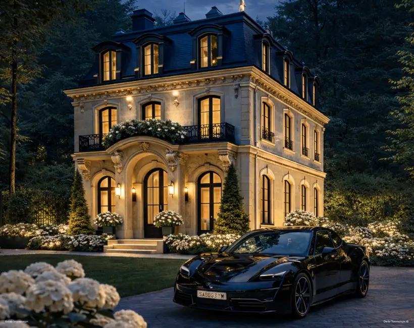 French themed villa architectural style 1 exterior at Della Townships Ahmedabad