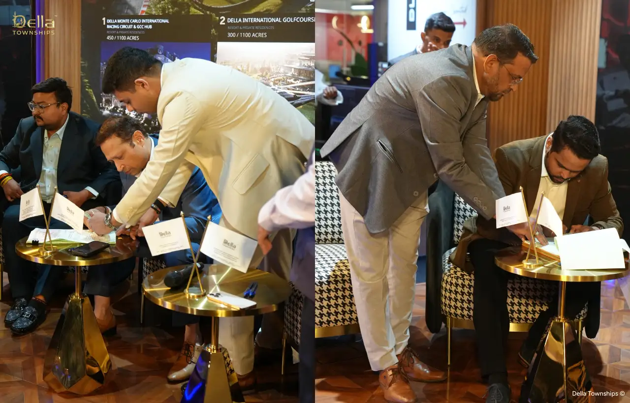 Leadership discussion at Della Townships Ahmedabad signing event