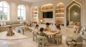 Family-friendly kids zone at the Design District in Della Townships Lake Como Dapoli