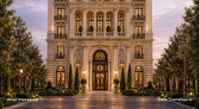 Grand entrance of luxury branded residences at Della Townships Lake Como Dapoli