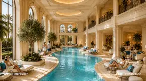 Luxury indoor heated swimming pool and wellness retreat at Della Townships villa community