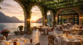 Sunset dining experience overlooking scenic waterfront views at Della Townships Lake Como Dapoli