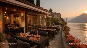 Waterfront restaurant with panoramic lake views at Della Townships Lake Como Dapoli