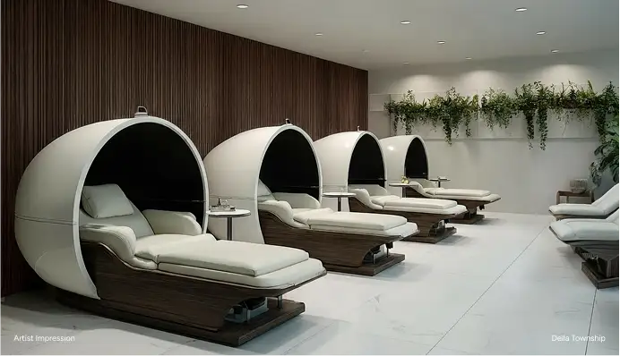 Restorative sleep pods at Della MayrLife Longevity Therapies center