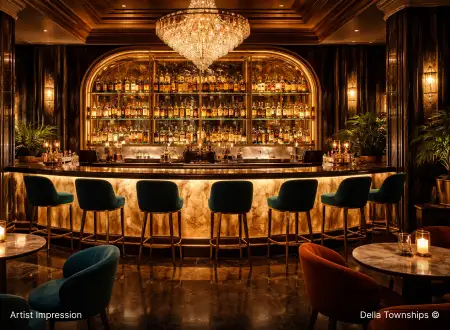 Signature bars rooftop venues and nightlife destinations within the Della Townships design district