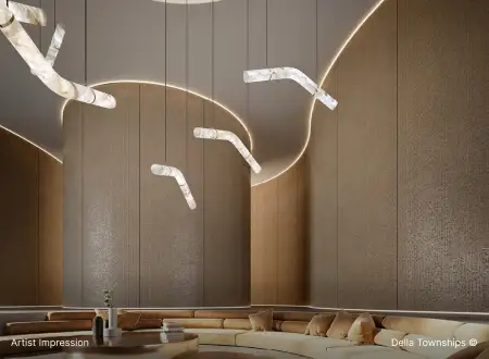 Architectural lighting design concepts featured in the Della Townships design district