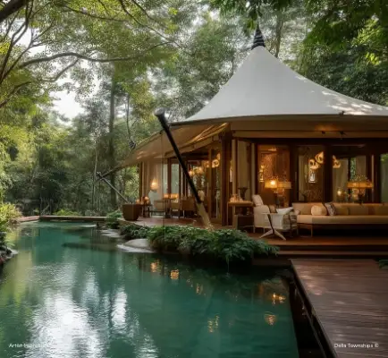 Luxury five star resort pavilion surrounded by nature within a Della integrated townships