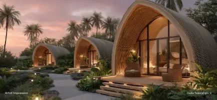 Five star resort villas at sunset offering luxury hospitality within Della townships