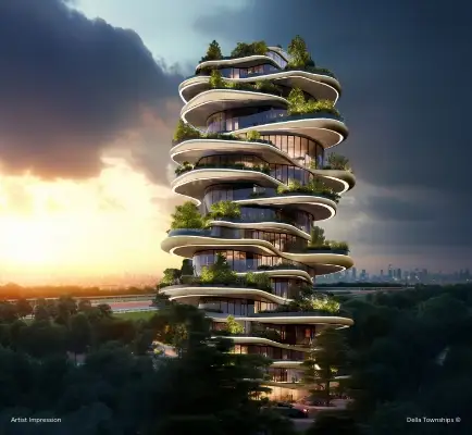 Luxury five star resort pavilion surrounded by nature within a Della integrated townships