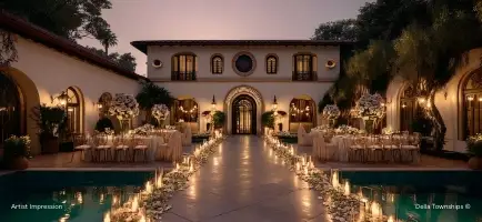 Luxury evening wedding celebration venue at Della