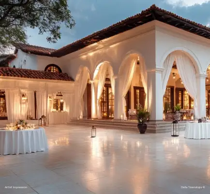 Grand destination wedding courtyard at Della township