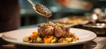 Chef plated fine dining dish at Della Townships Design District