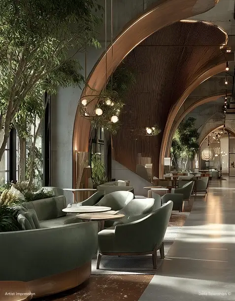 Business lounge at Della Design District for elite networking and meetings