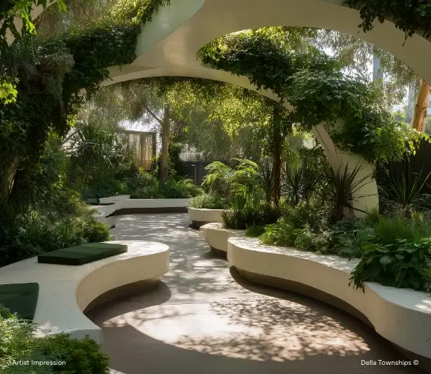 Gardens with seats view | Della Townships