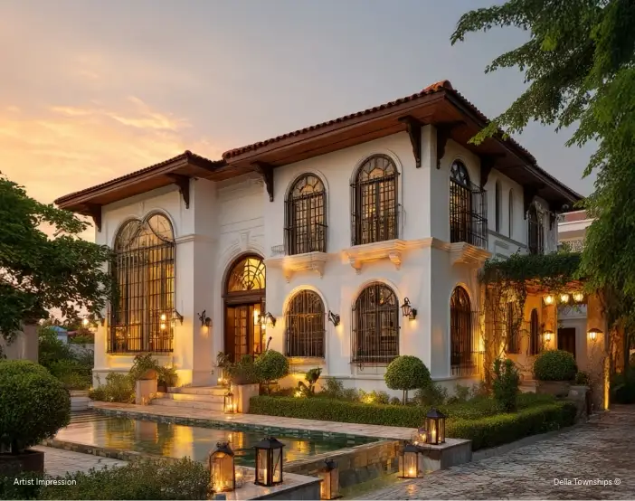 British colonial architecture style villa design at Della Racecourse Pune by Della Townships