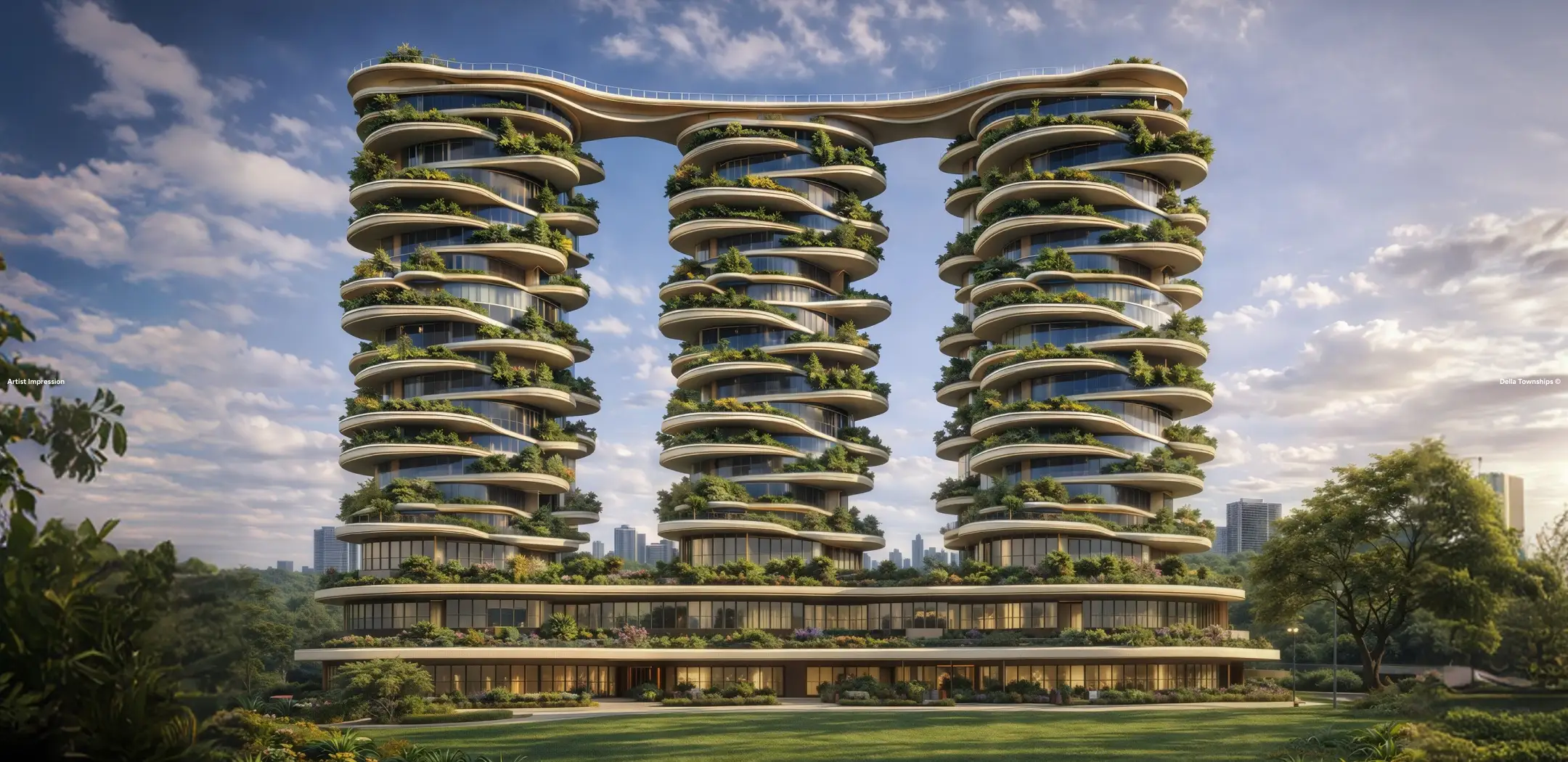 Della Branded Residences and Sky Villas featuring biophilic towers within a luxury wellness township by Della Townships in India