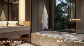 Bathroom with jacuzzi inside luxury glamping resort at Della Townships Racecourse Pune
