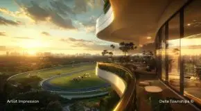 Interior gallery view inside Della Branded Residences at Della Townships Racecourse Pune