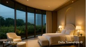 Living room interior of branded residences at Della Ranthambore Reserve by Della Townships