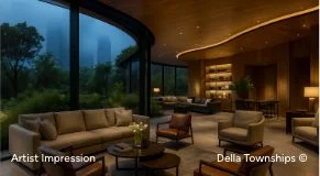 Lobby design of branded residences in wildlife themed township by Della Townships