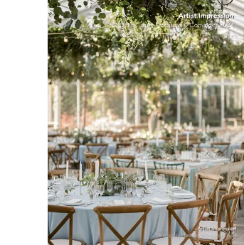 Elegant dining space with string lights at Della Resorts