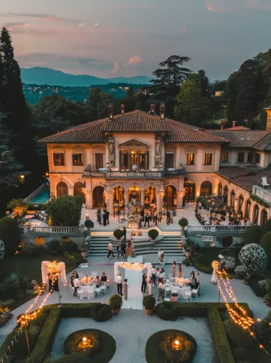 Destination wedding venue main building with elegant architecture