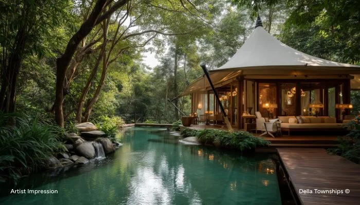 Luxury glamping tent with private pool at Della Townships Nagpur Bor Reserve 5 star resort