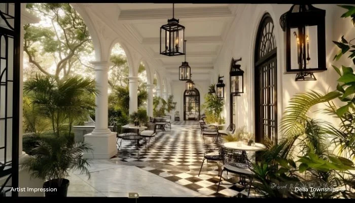 Grand colonnade wedding venue at Della Townships Nagpur Bor Reserve Destination Wedding