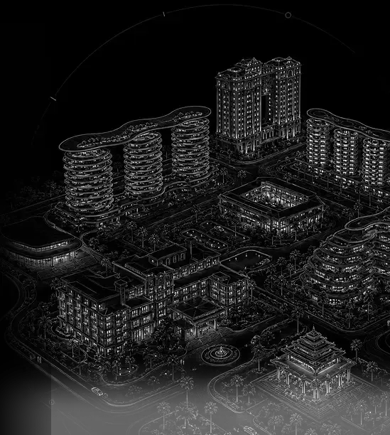 Aerial architectural render of a Della township