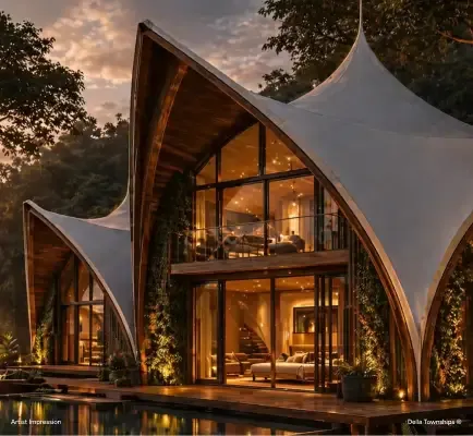Luxury five star resort pavilion surrounded by nature within a Della integrated townships