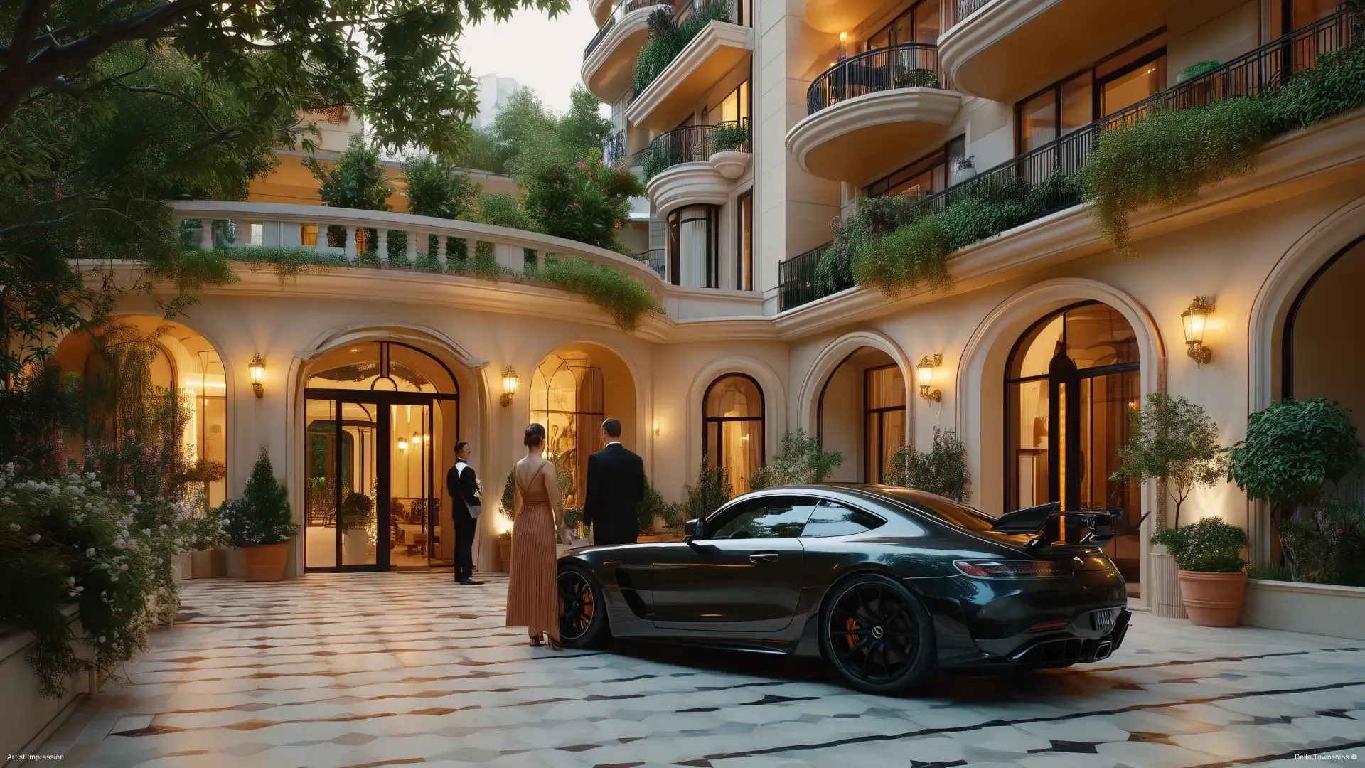 Front View of branded residences at Monte Carlo International Racing Circuit by Della Townships in Ahmedabad