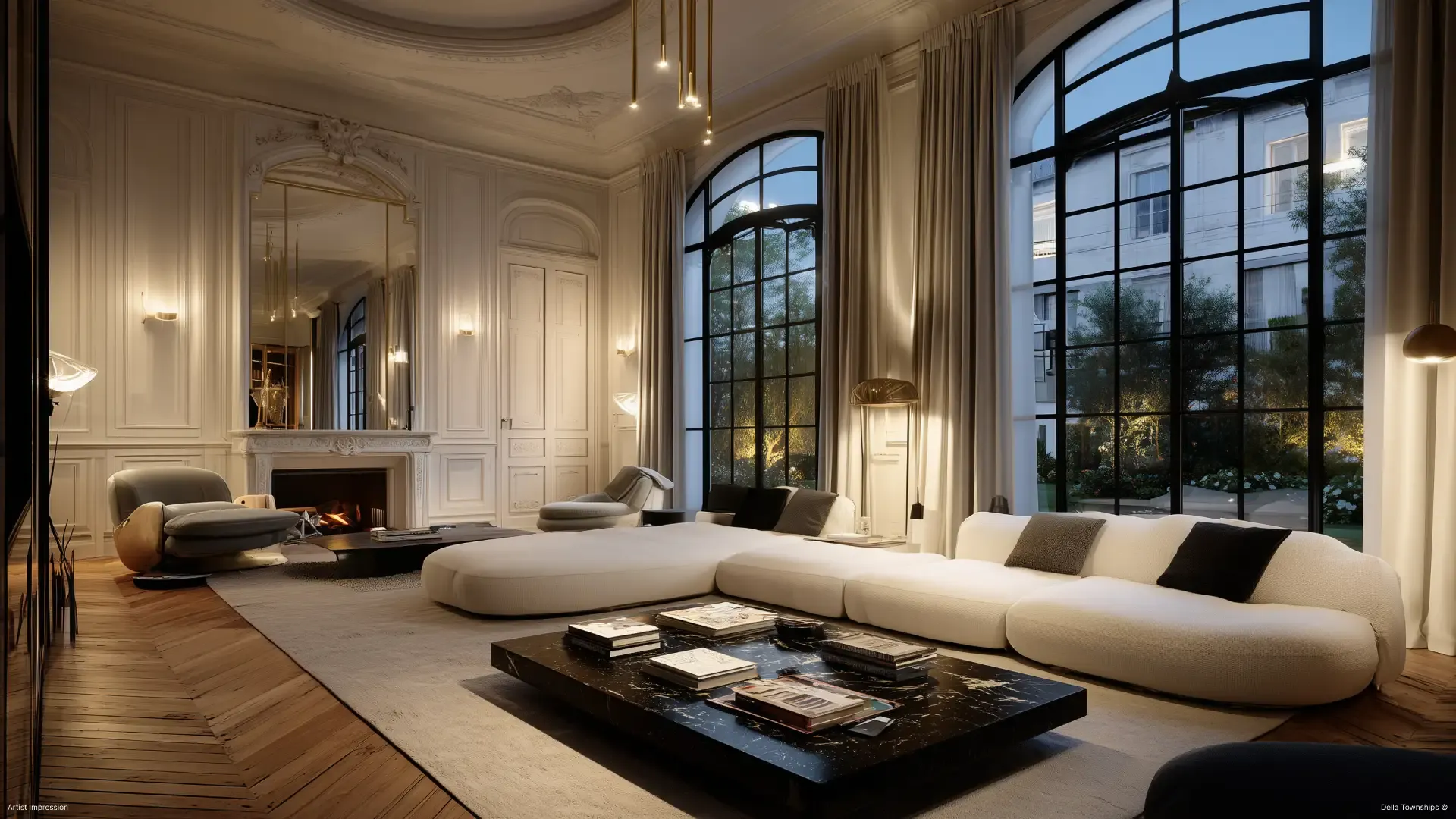 Living room style 1 of branded residences at Monte Carlo International Racing Circuit by Della Townships in Ahmedabad