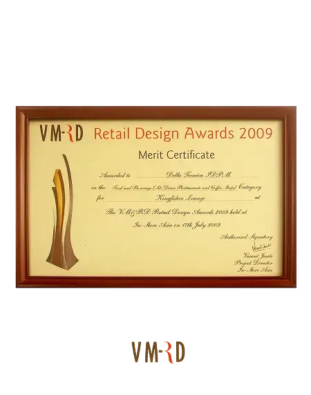 VMRD Retail Design Award 2009 for Kingfisher Lounge F&B project associated with Della Townships