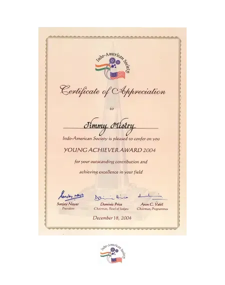 Young Achiever Award 2004 Business Leader recognition associated with Della Townships