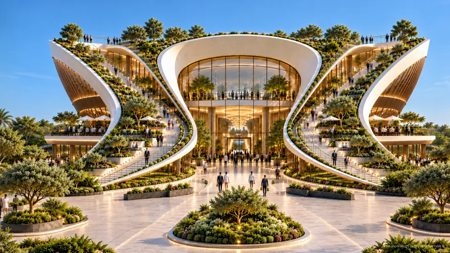 Della Townships luxury residential development lit up at night, the vision behind Jimmy Mistry's Futurist Roundtable at World Architecture Festival 2026