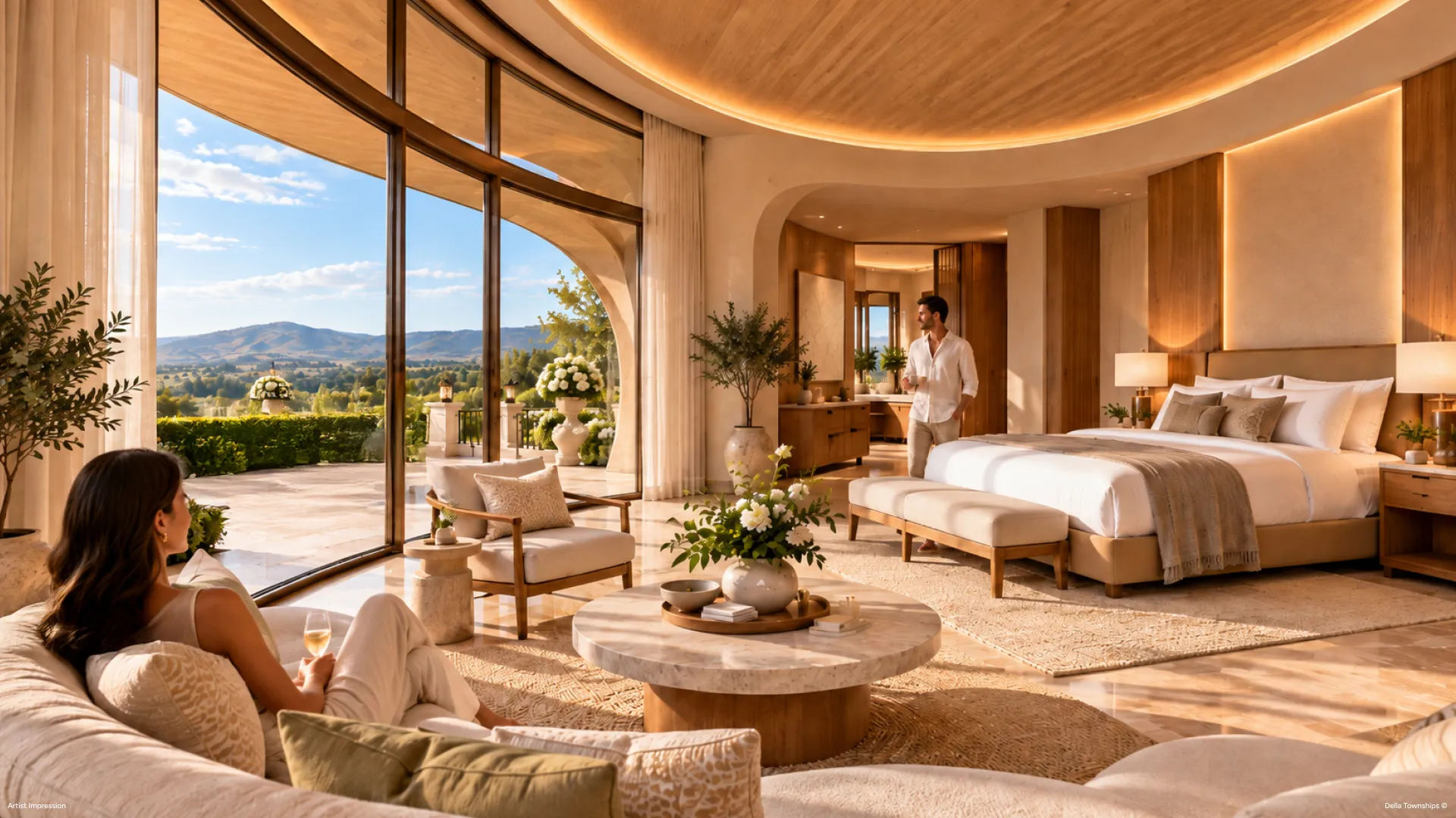 Glamping villa bedroom interior by Della Townships