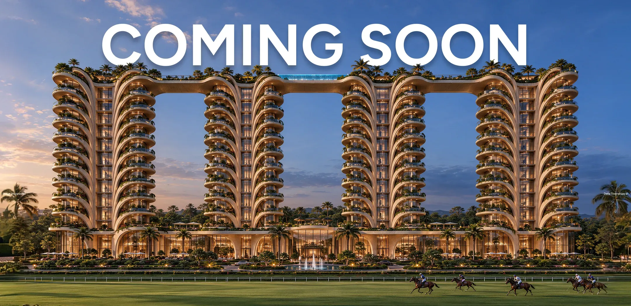 Della Townships Ludhiana coming soon luxury branded residences with four curved towers, sky bridges, rooftop greenery, and a polo field.