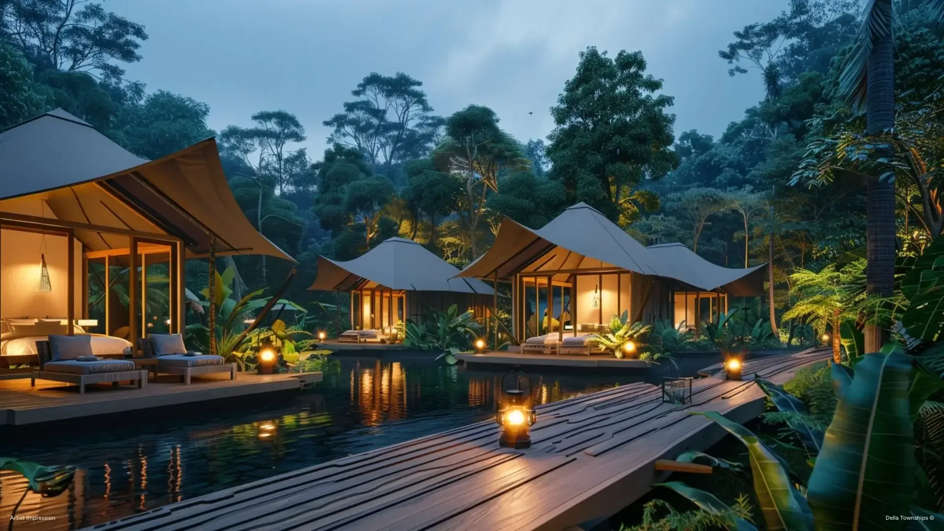 Evening view of glamping resort at Della Townships Nagpur Della Bor Wildlife Reserve & Racecourse