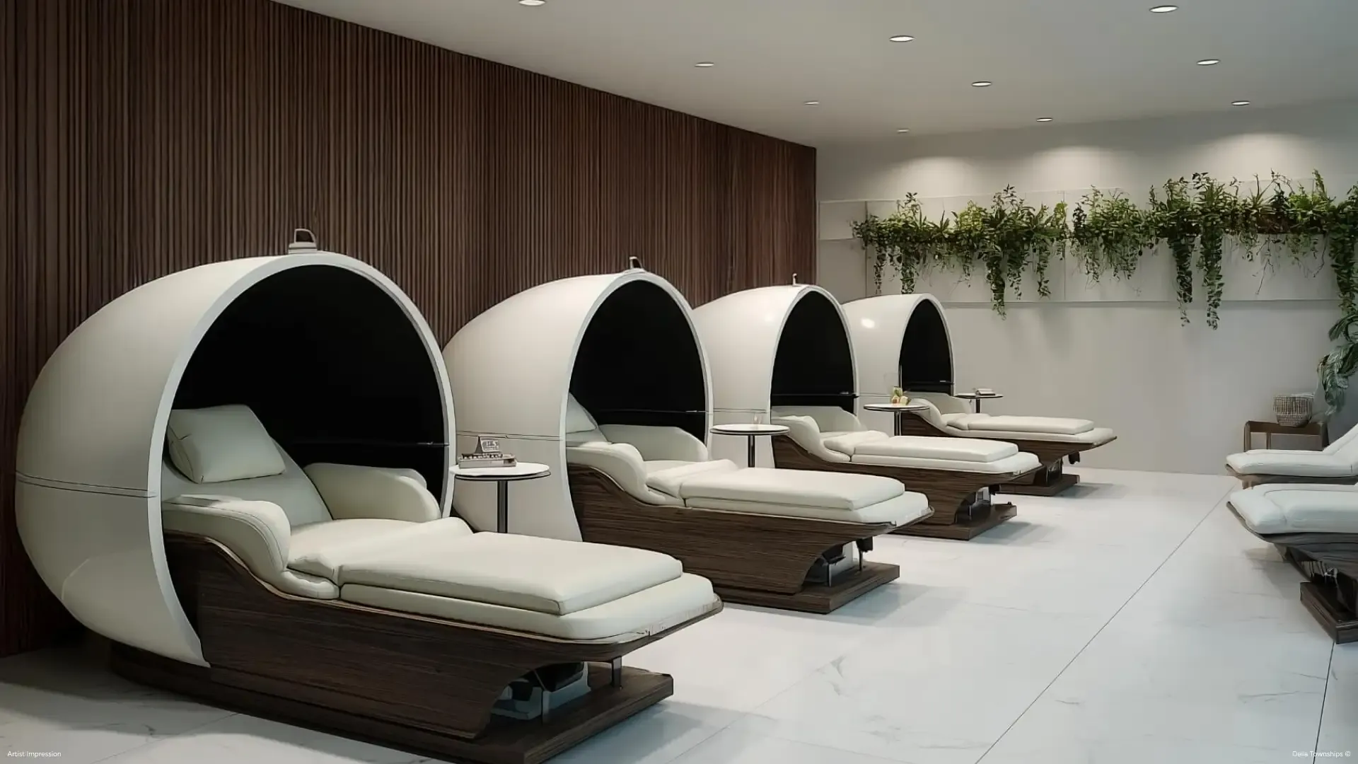 Restorative sleep pods at Della MayrLife Longevity Therapies center