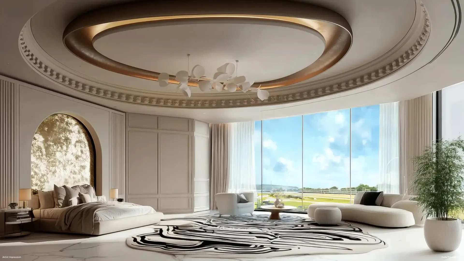 Premium living room interior at Della Branded Residences in Della Townships Racecourse Pune
