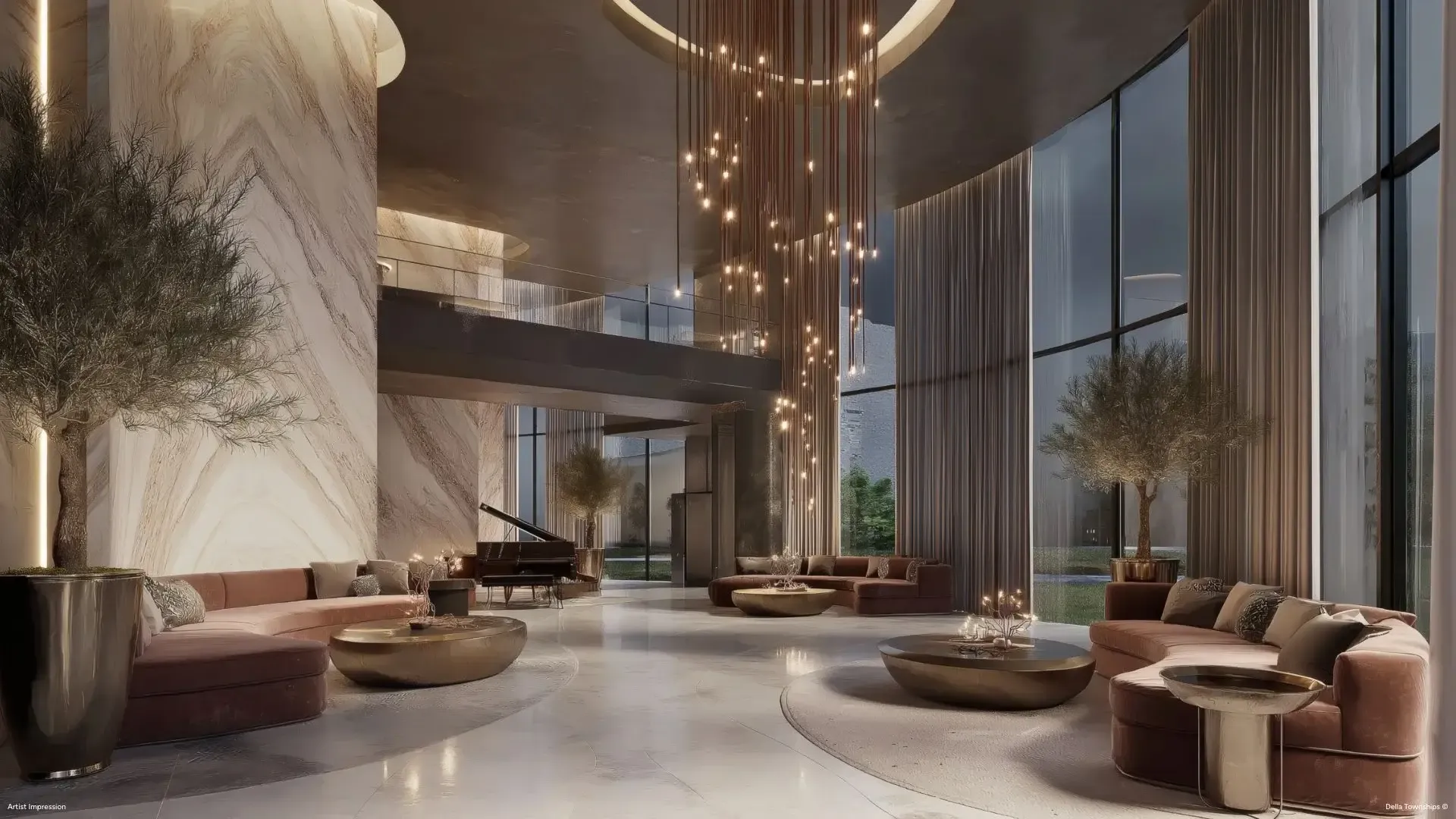 Luxury reception area of Della Branded Residences at Della Townships Pune