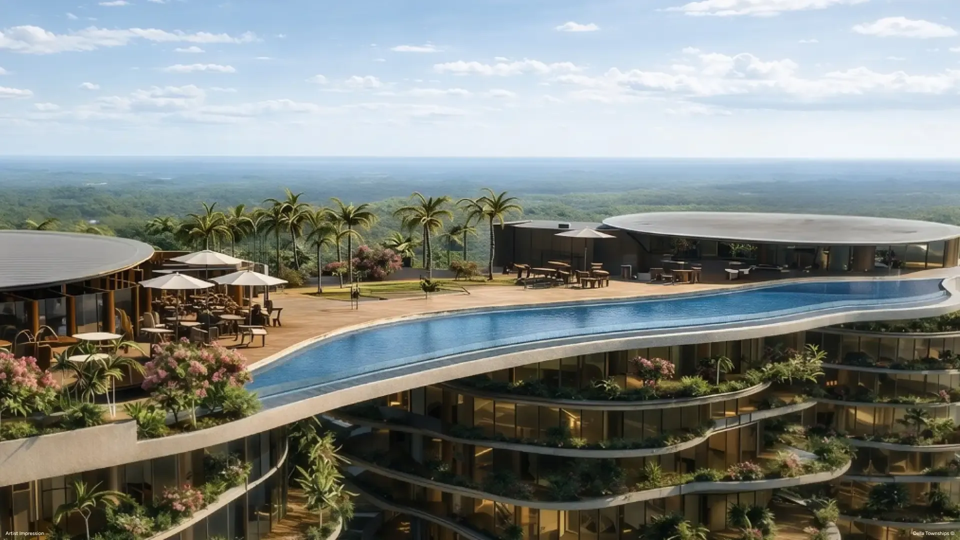 Rooftop swimming pool at Della Branded Residences in Della Townships Racecourse Pune