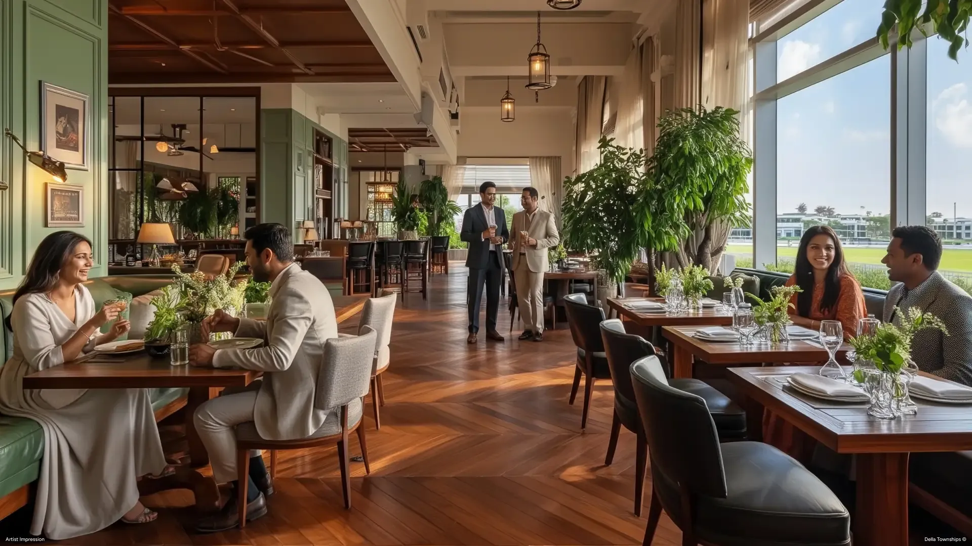 Fine dining restaurant with curated global cuisine at Della Townships Racecourse Pune