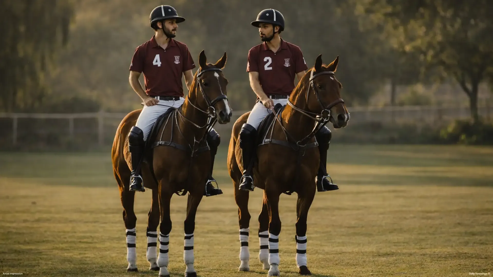 Polo riders at Della Townships Racecourse and Polo Club Pune during a team riding session
