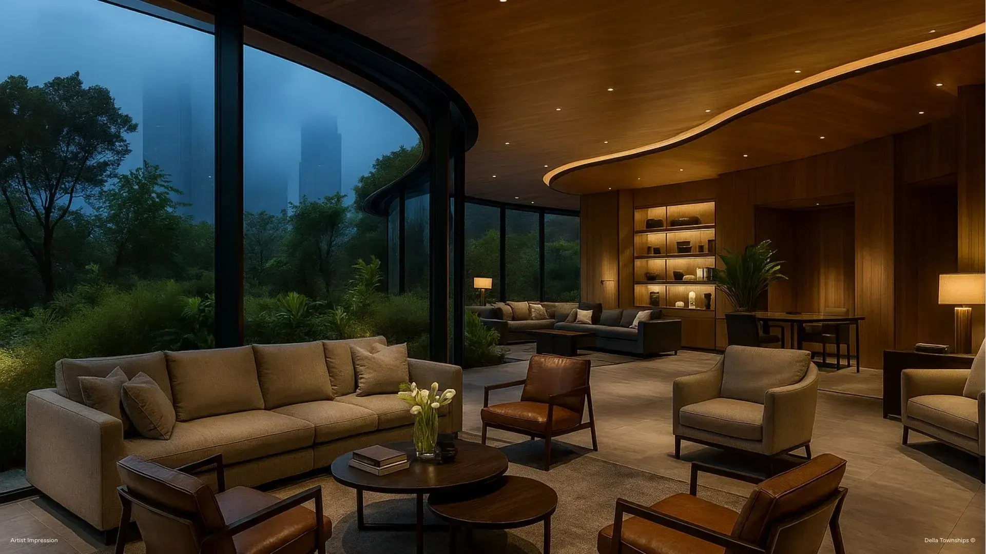 Lobby design of branded residences in wildlife themed township by Della Townships